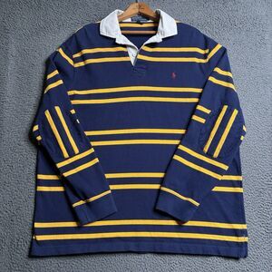 Vtg Polo Ralph Lauren Stripe Rugby Shirt Long Sleeve Pony Large Elbow Pads Prep